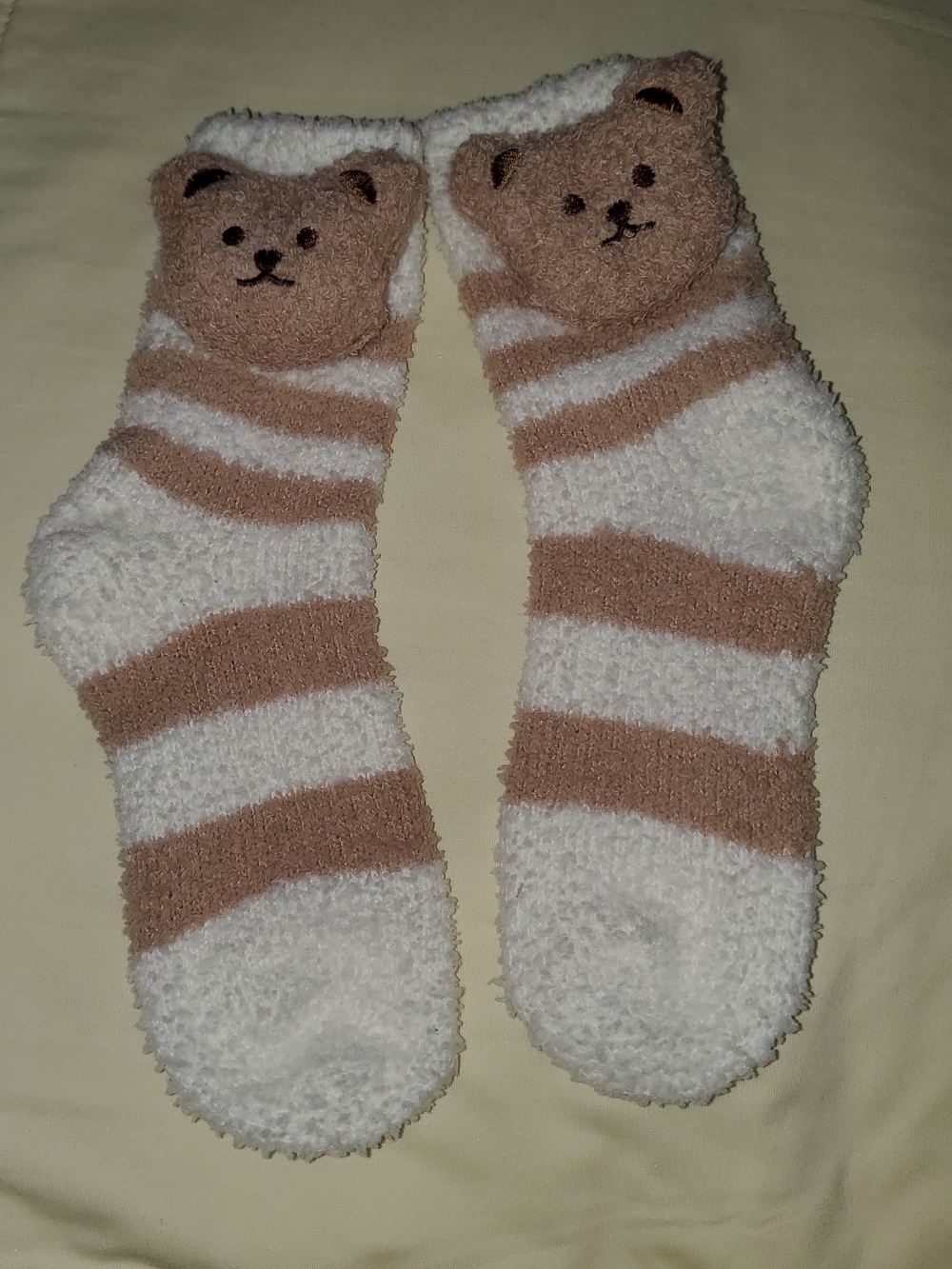 Brown & White Bear Face Cozy Socks